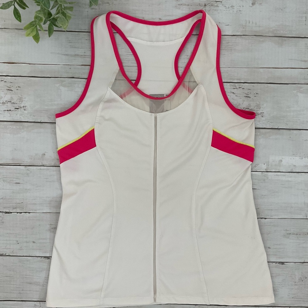 Lucky in Love White, Pink, yellow accents Racerback athletic Tank, medium